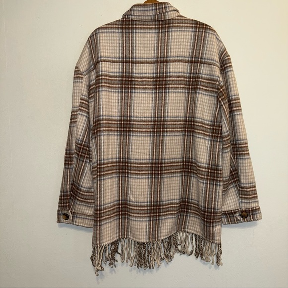 Laundry By Shelli Segal Button Beige Brown Plaid Jacket Tassels Fringe Size XL - Picture 4 of 9